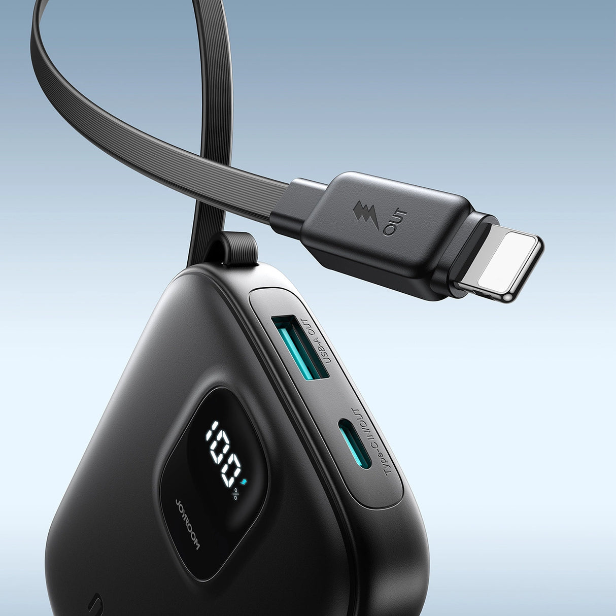 Joyroom JR-PBF18 22.5W 10000mAh Powerbank med indbygget Lightning-kabel + USB-C-kabel 0,25 cm - sort