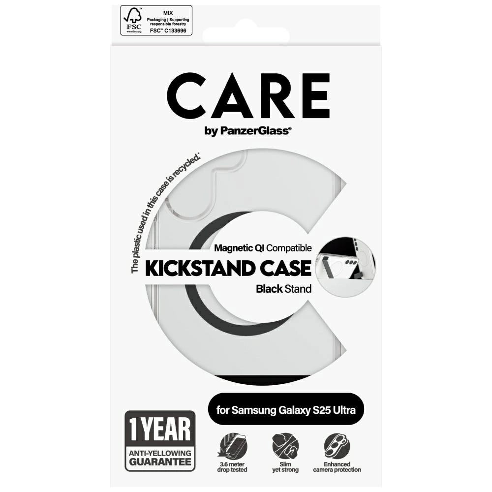 CARE af PanzerGlass Feature Black Kickstand & QI Case til Samsung Galaxy S25 Ultra - Transparent
