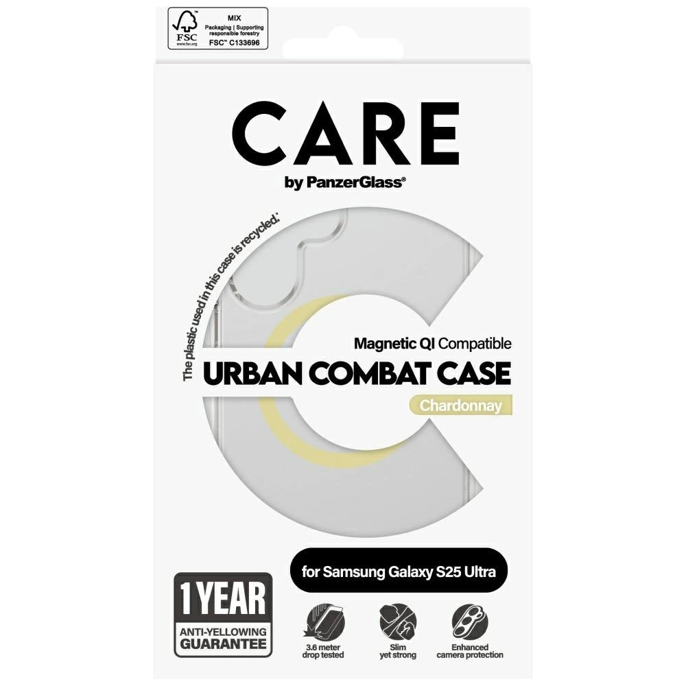 CARE af PanzerGlass Flagship Urban Combat Chardonnay QI Case til Samsung Galaxy S25 Ultra - Transparent