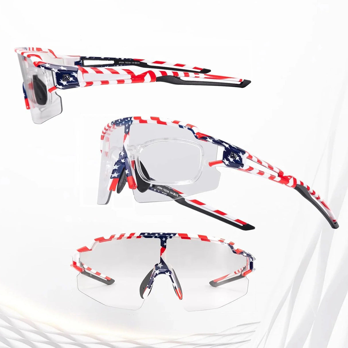 Rockbros cykelbriller fotokromiske med UV-beskyttelse og korrigerende indlæg 14120008002 - USA mønster - hvid