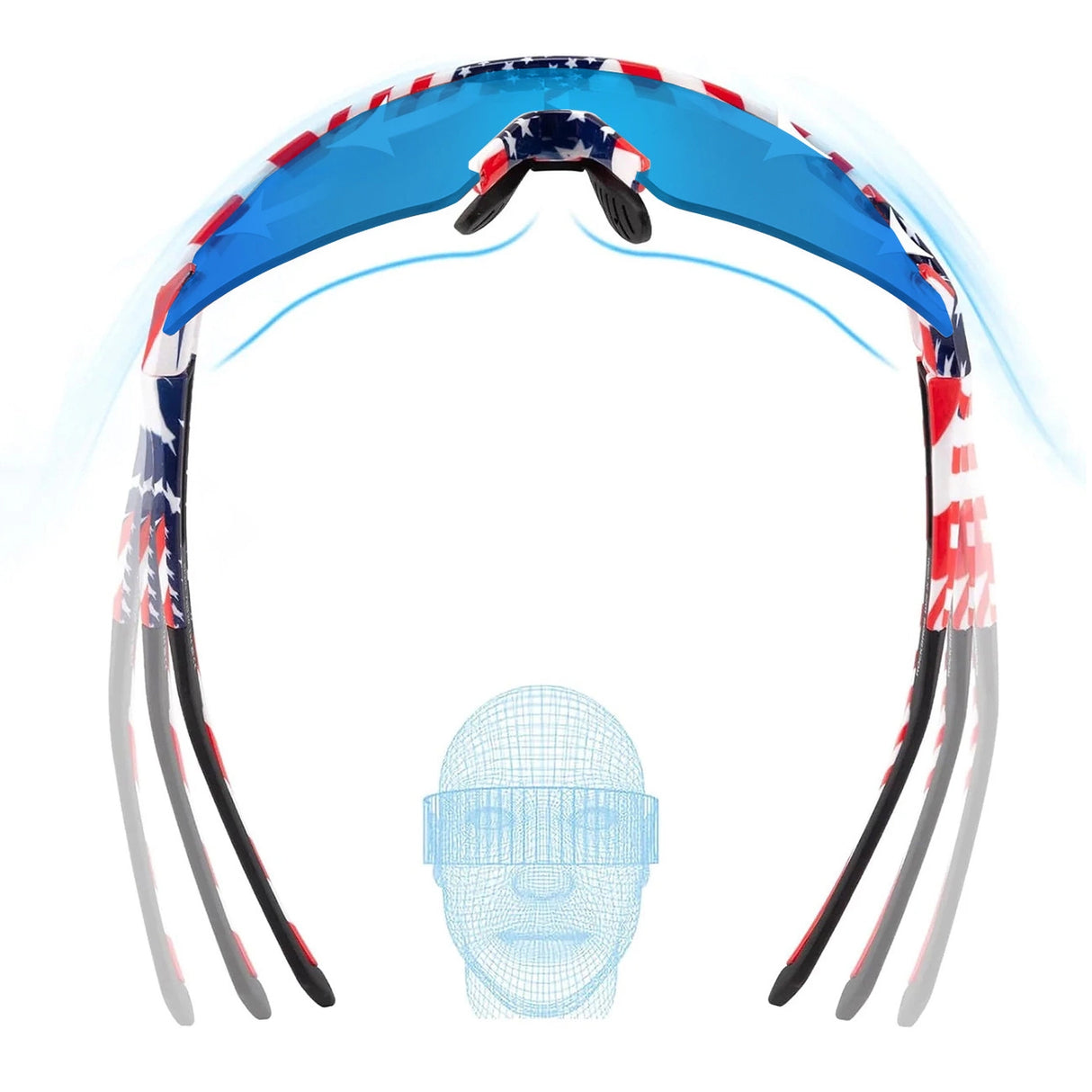 Rockbros polariserede cykelbriller med UV-beskyttelse og korrigerende indsæt blå linser - USA mønster - hvid