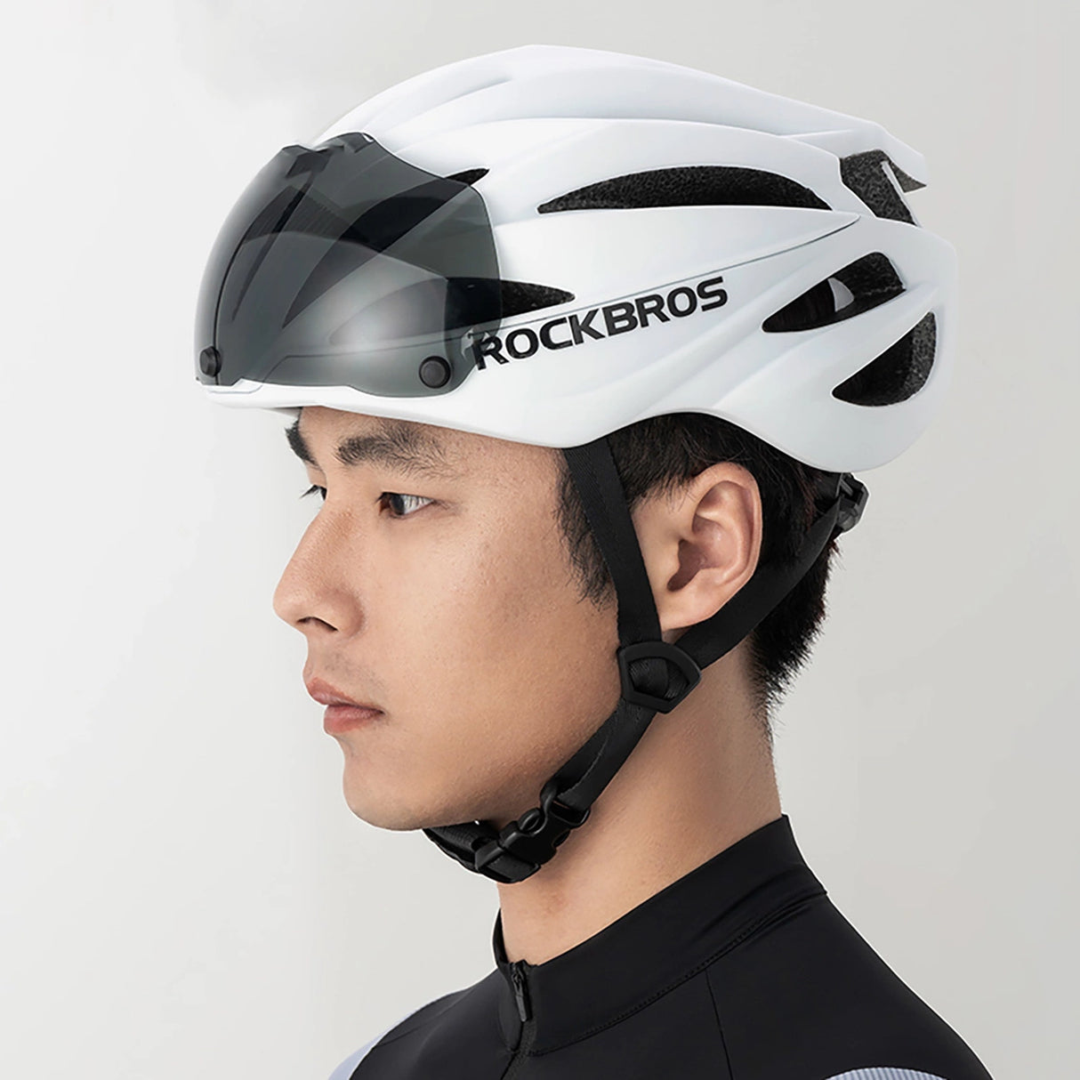Rockbros cykelhjelm med visir, UV-beskyttelsesbriller, unisex, mat - hvid