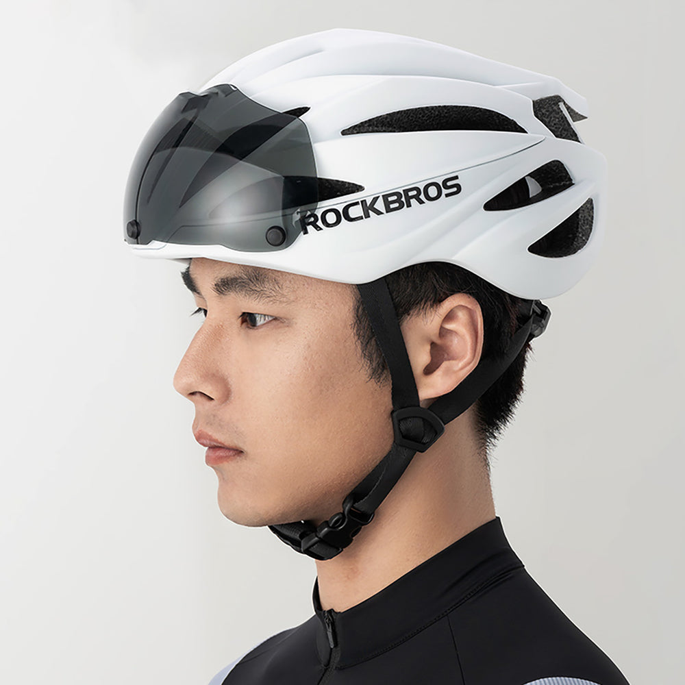 Rockbros Bike Helmet with Visor, Detachable UV Protective Goggles, Unisex - Brown