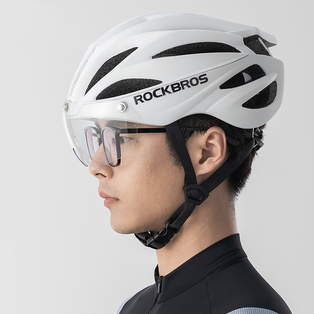 Rockbros Bike Helmet with Visor, Detachable UV Protective Goggles, Unisex - Brown