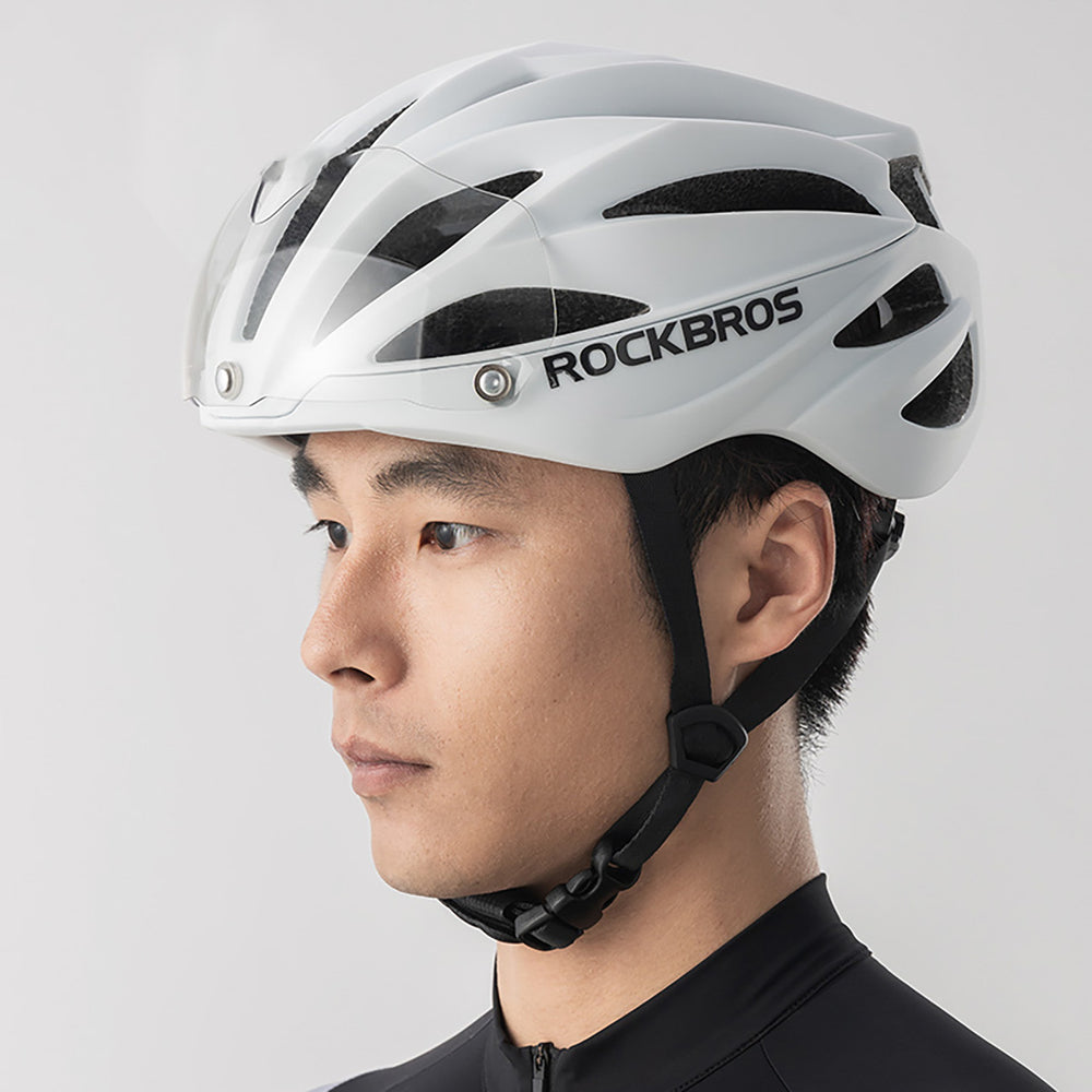 Rockbros Bike Helmet with Visor, Detachable UV Protective Goggles, Unisex - Brown