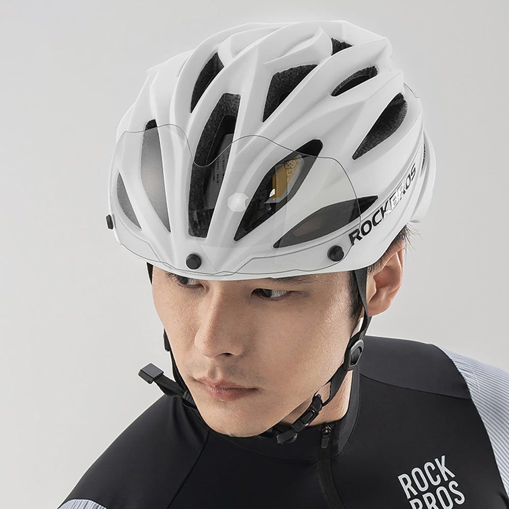Rockbros Bike Helmet with Visor, Detachable UV Protective Goggles, Unisex - Brown