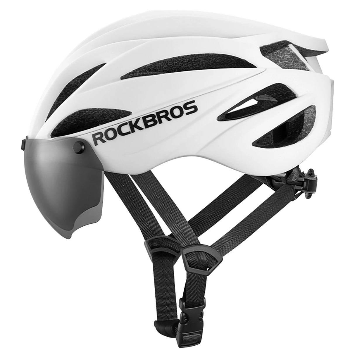 Rockbros cykelhjelm med visir, aftagelige UV-briller, unisex, skinnende - hvid