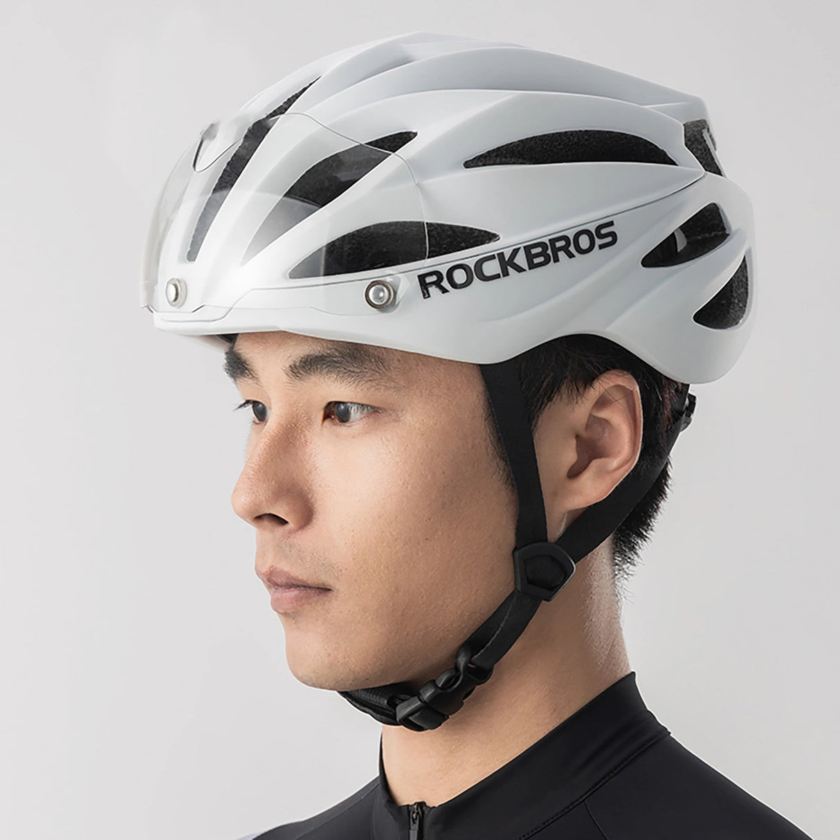 Rockbros cykelhjelm med visir, aftagelige UV-briller, unisex, skinnende - hvid
