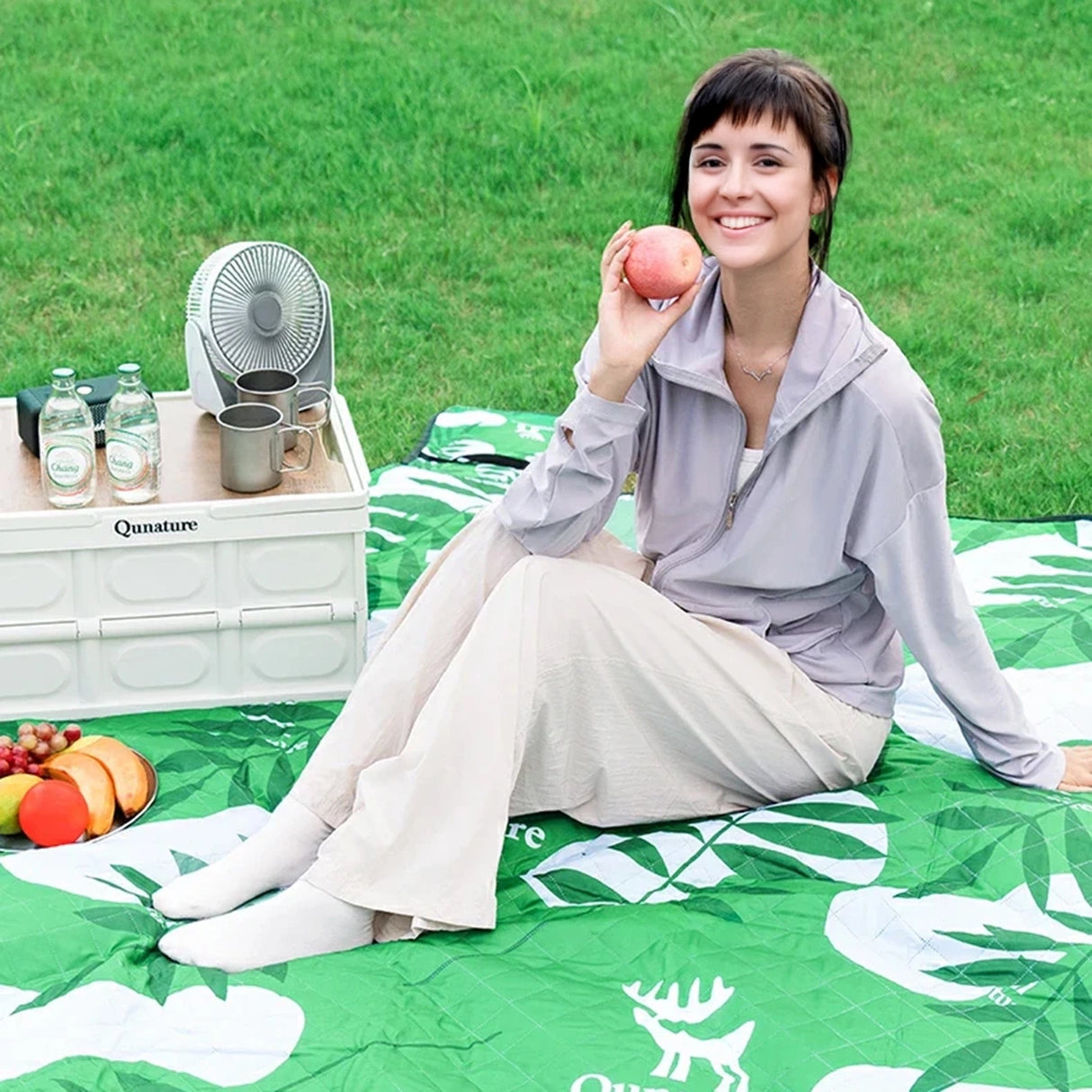 Qunature picnic-mad vandtæt camping tæppe 2 x 2 m - grøn