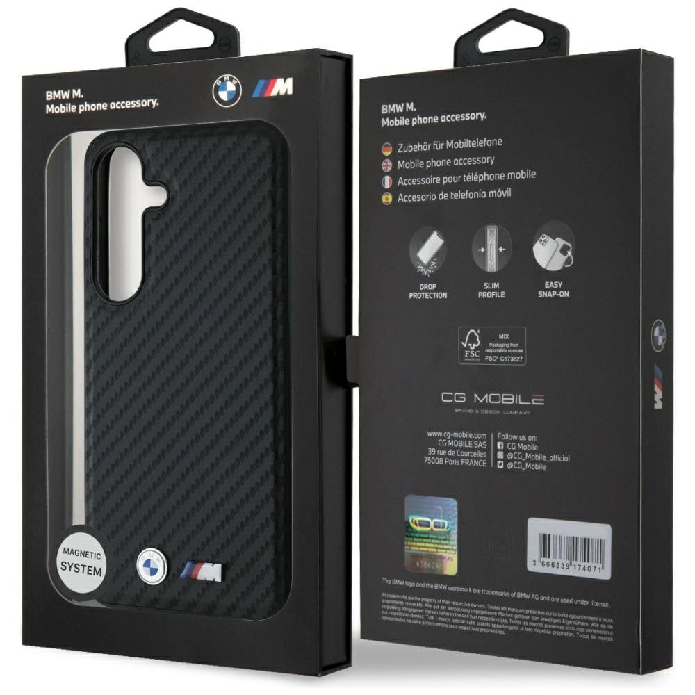 BMW læder Carbon MagSafe Case til Samsung Galaxy S25 - sort