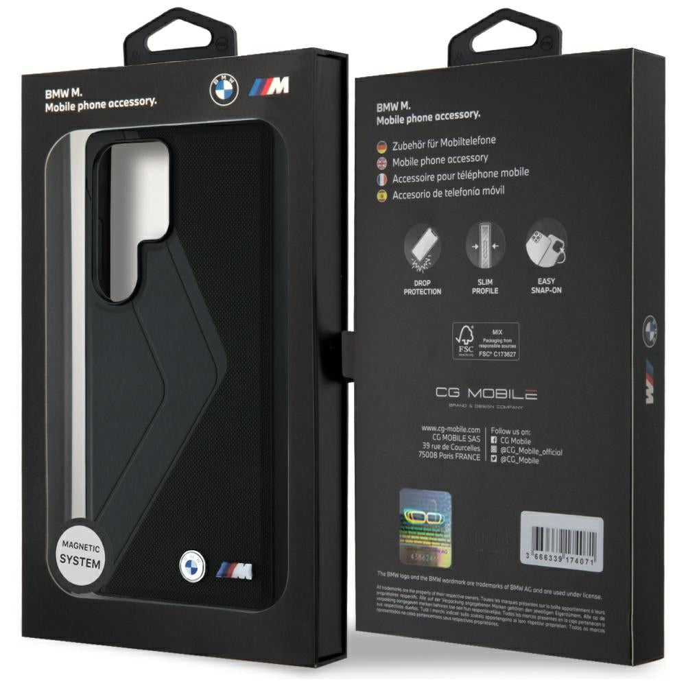 BMW læder overdimensioneret striber MagSafe-foder for Samsung Galaxy S25 Ultra - sort