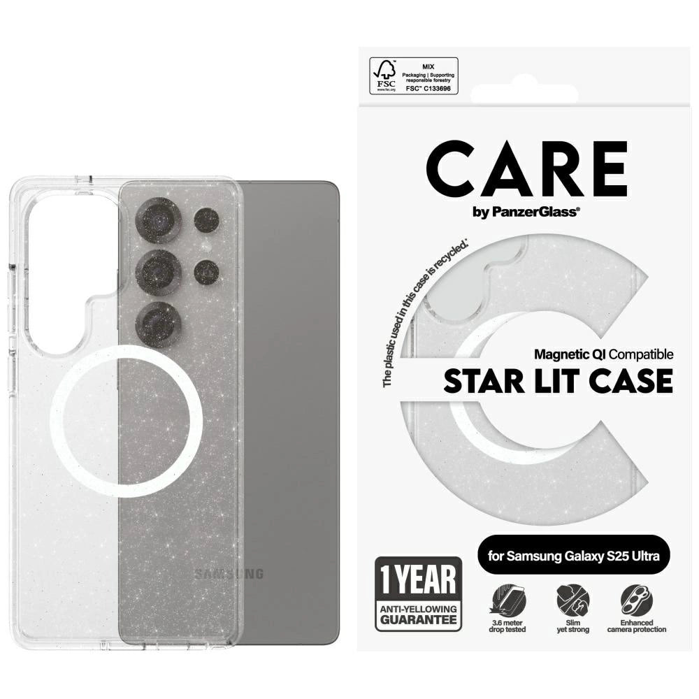 CARE af PanzerGlass Flagship Urban Combat StarLight White QI Case til Samsung Galaxy S25 Ultra - Transparent