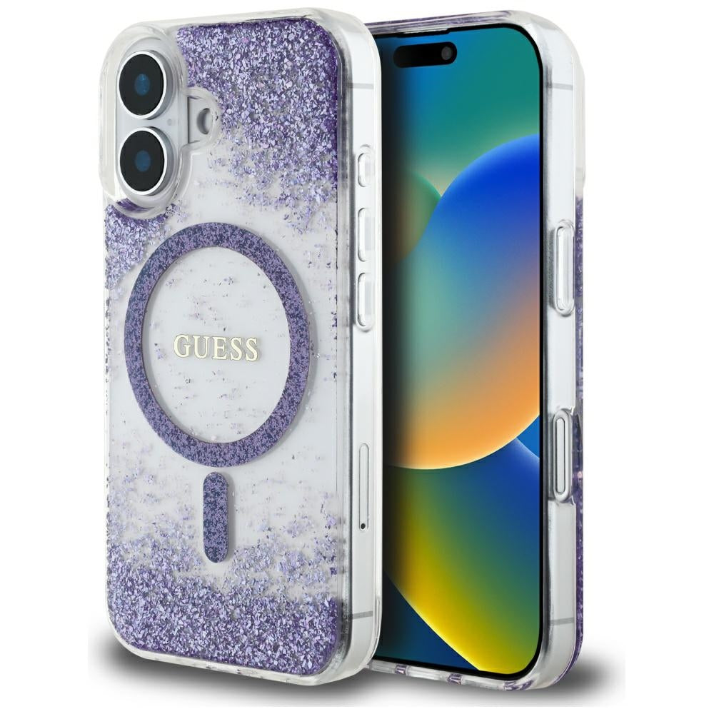 Guess HC Resin Bottom Glitter MagSafe sag til iPhone 16 - lilla