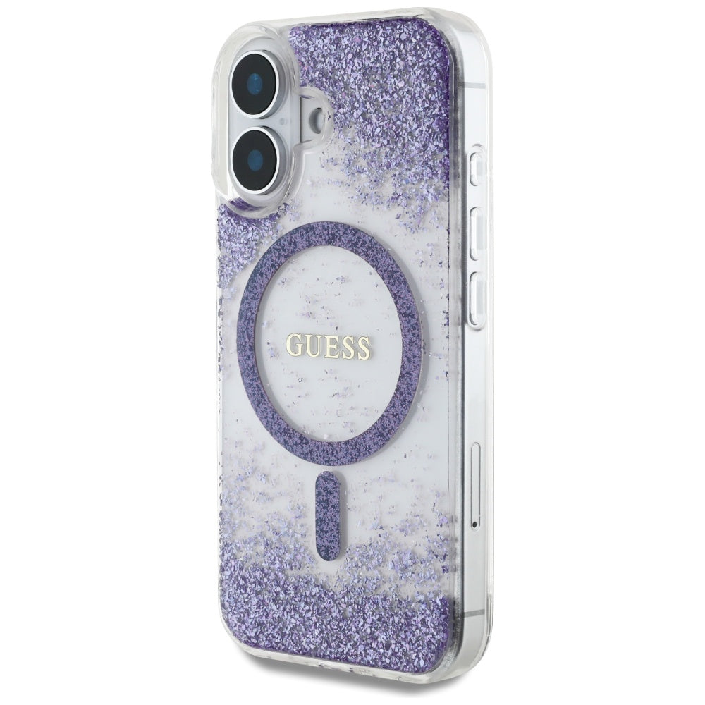 Guess HC Resin Bottom Glitter MagSafe sag til iPhone 16 - lilla