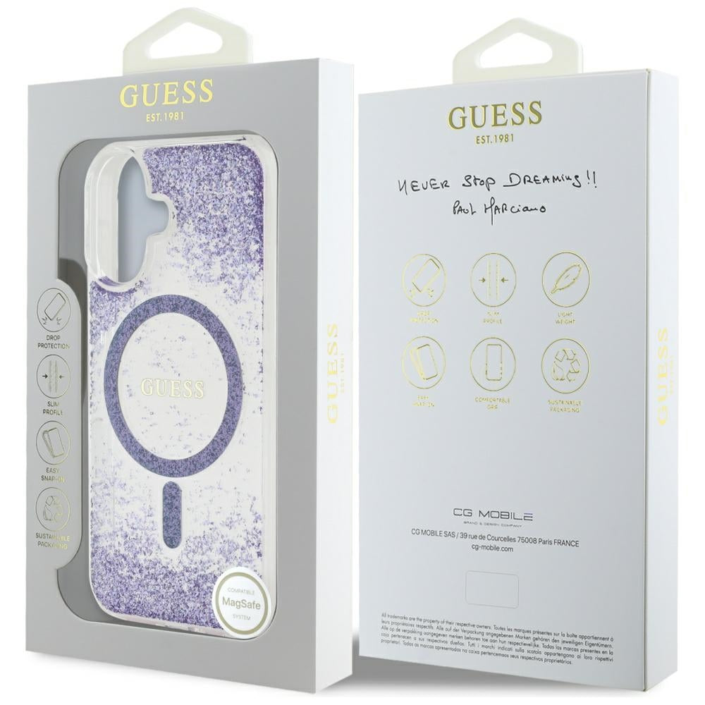 Guess HC Resin Bottom Glitter MagSafe sag til iPhone 16 - lilla