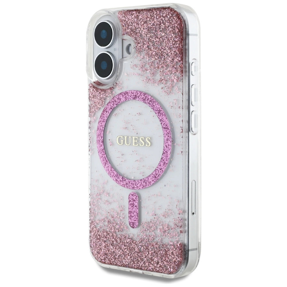 Guess HC Resin Bottom Glitter MagSafe iPhone 16 Case - Pink