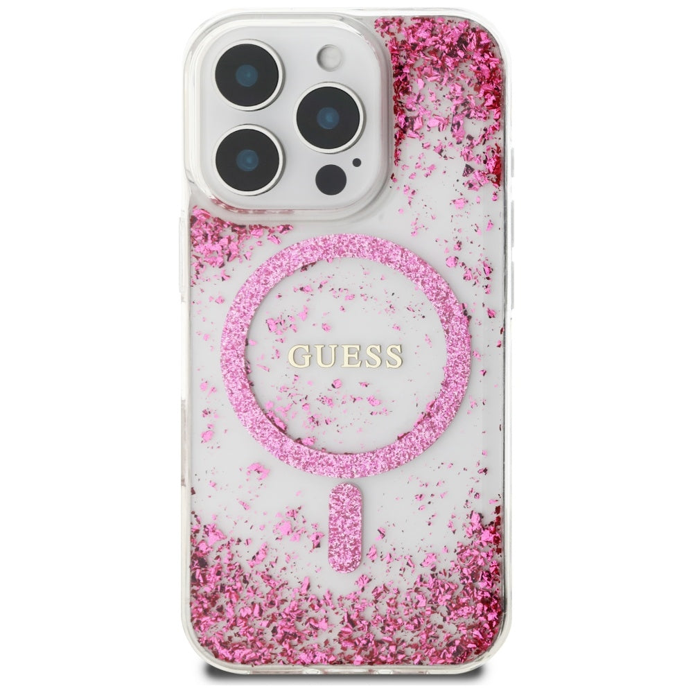 Guess HC Resin Bottom Glitter MagSafe iPhone 16 Pro Case - Pink
