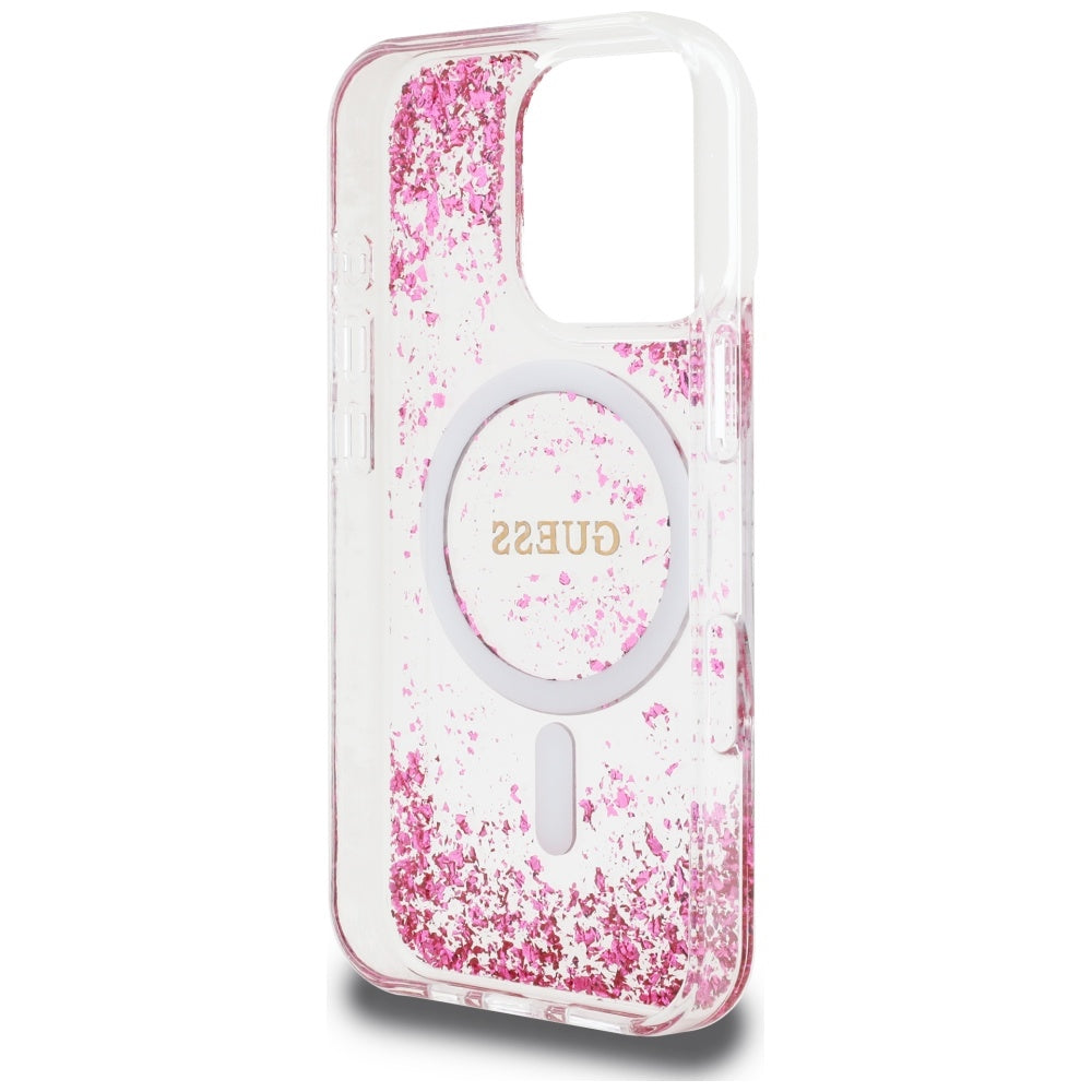 Guess HC Resin Bottom Glitter MagSafe iPhone 16 Pro Case - Pink