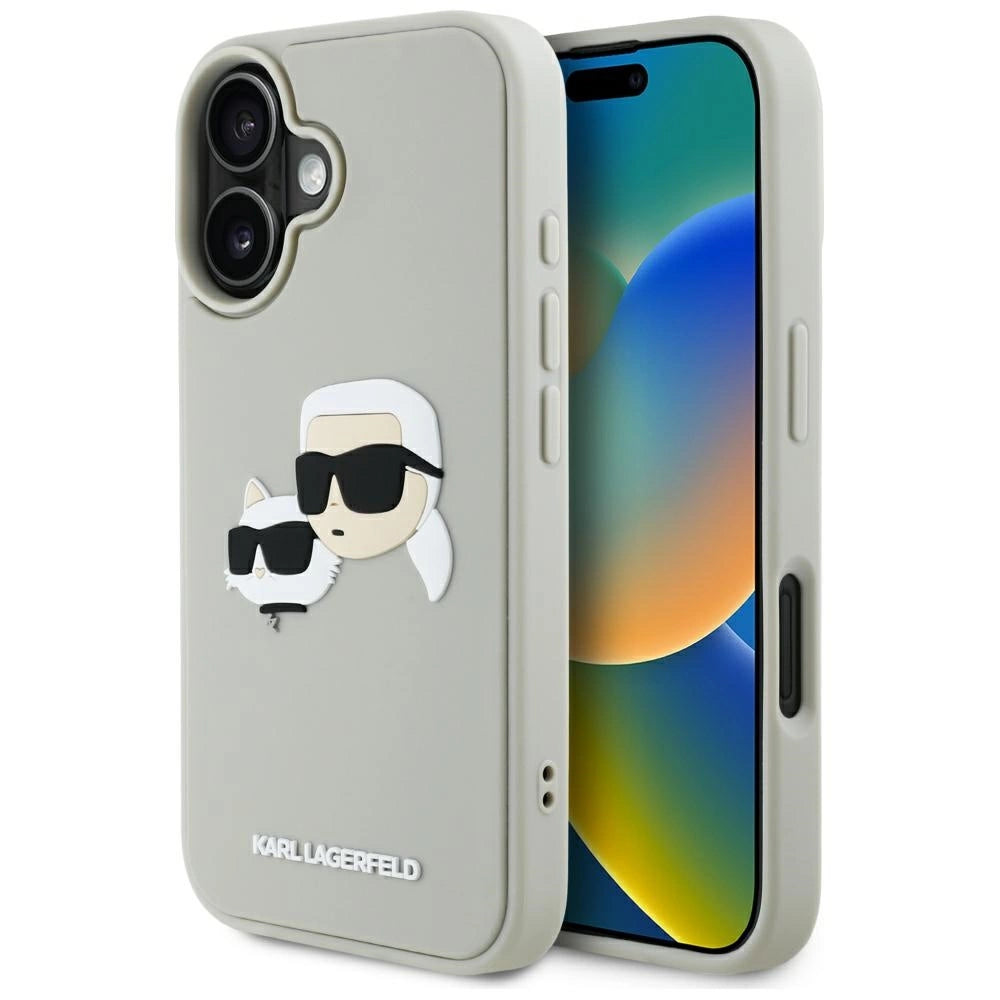 Karl Lagerfeld HC 3D Gummi Dobbelthoveder iPhone 16 Case - Beige