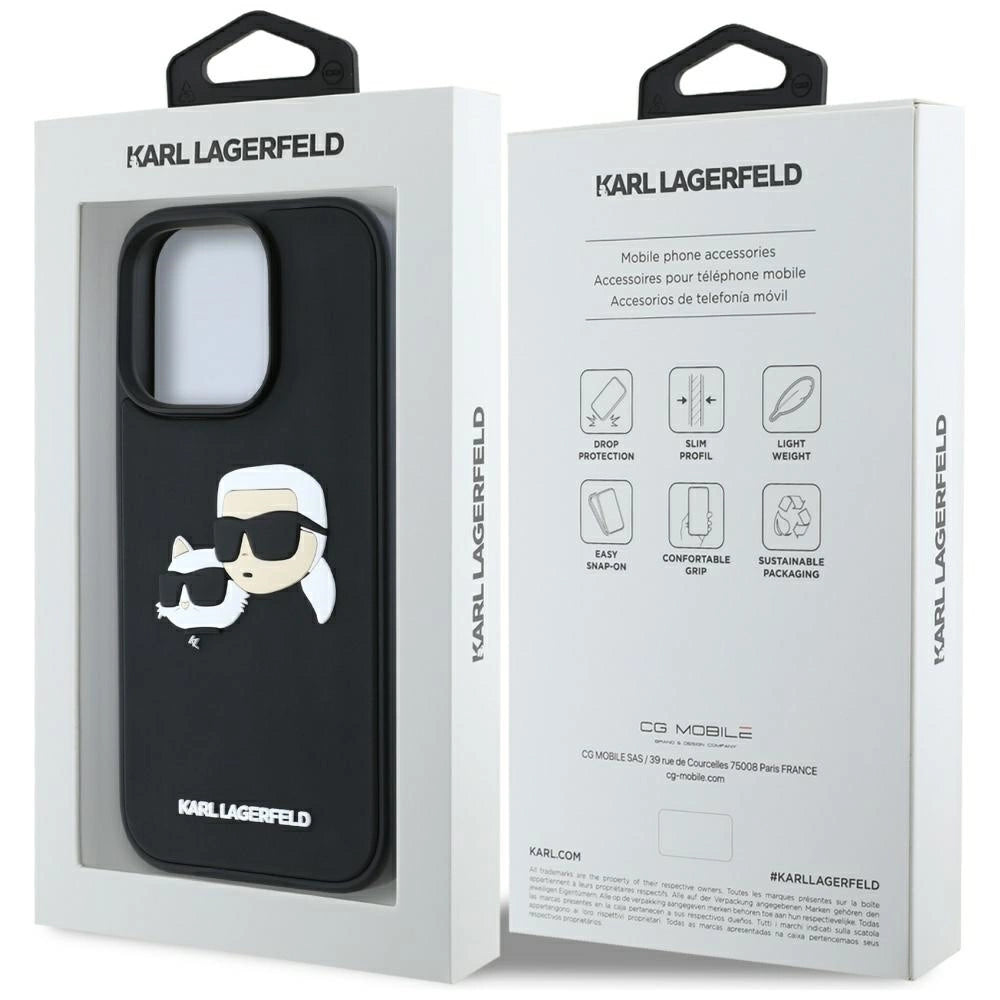 Karl Lagerfeld HC 3D Gummi Dobbelthoveder iPhone 16 Pro Max Case - sort