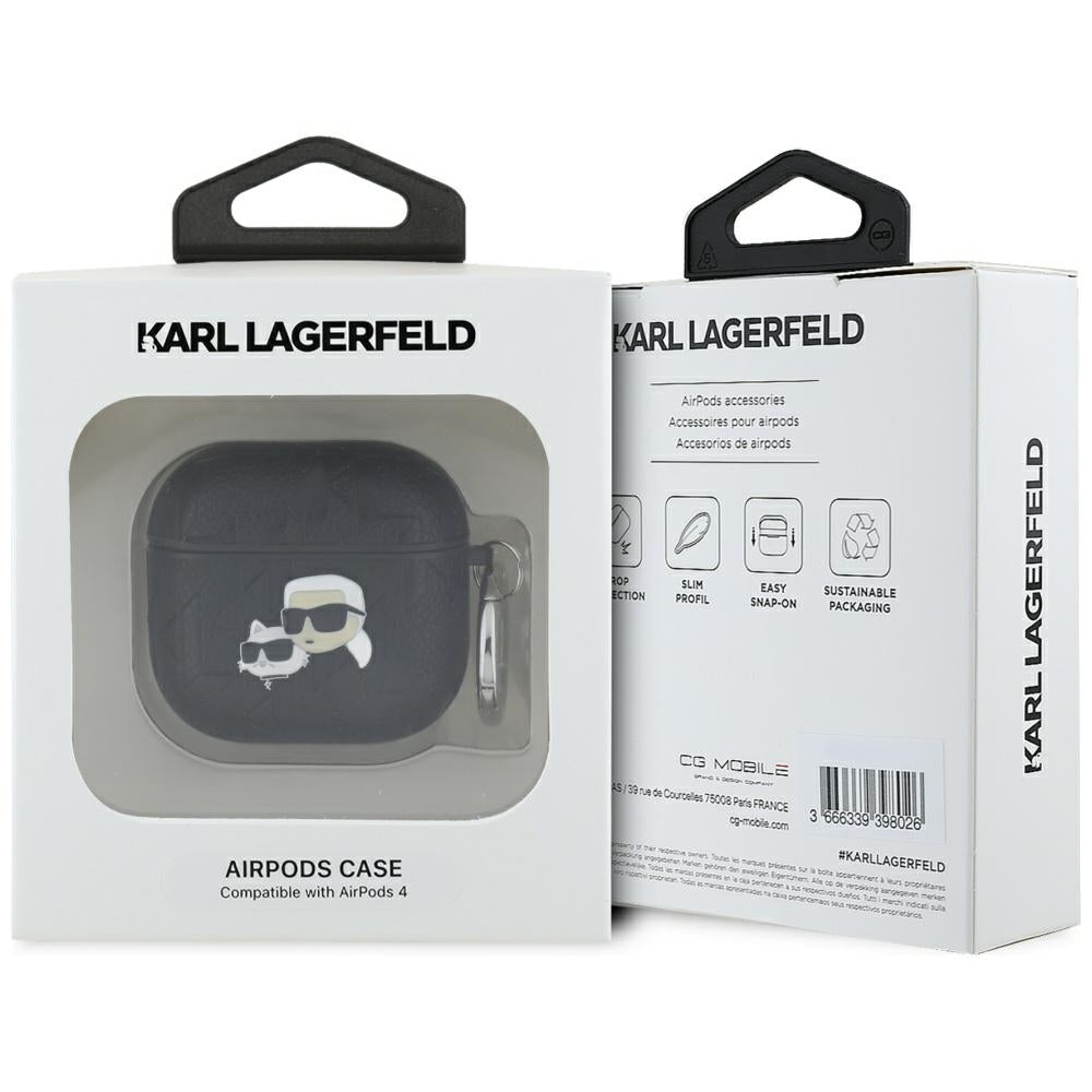 Karl Lagerfeld Monogram Karl & Choupette Head Case for AirPods 4 - Black