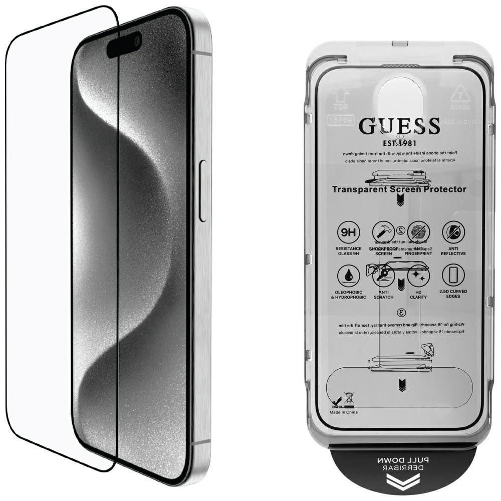 Guess BP Rhinestone 2in1 Screen Protector and Camera Lens Set for iPhone 16 Pro Max - Silver
