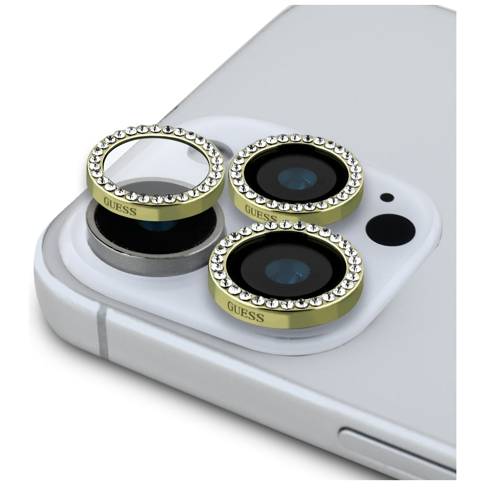 Guess BP Rhinestone 2in1 Screen Protector and Camera Lens Set for iPhone 16 Pro Max - Gold