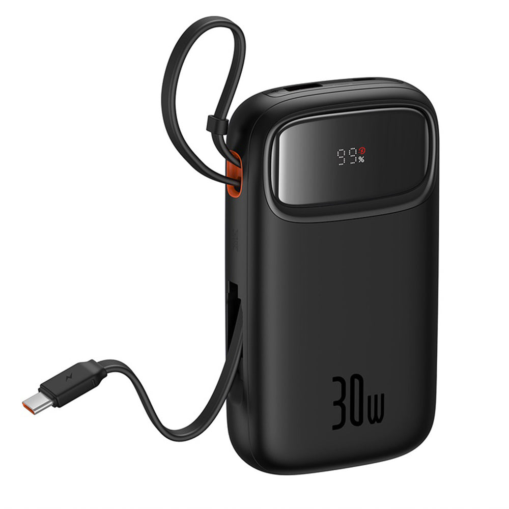 Baseus QPow 2 20000mAh 30W Power Bank med 2 indbyggede USB-C-kabler - sort