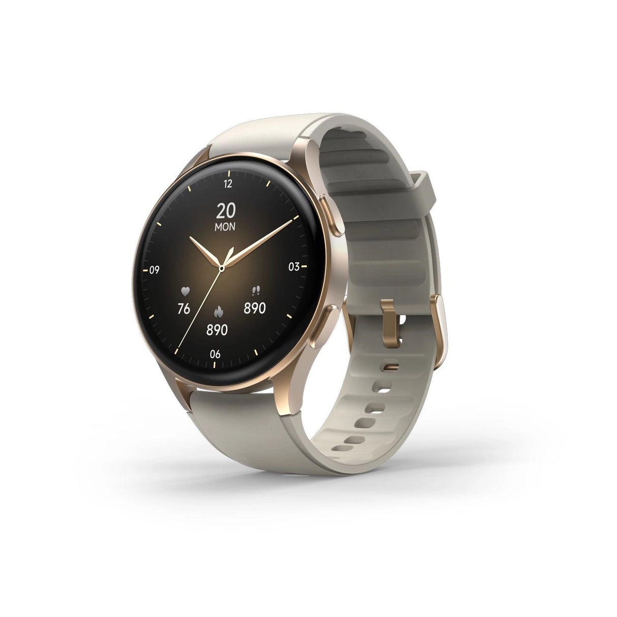 Hama 8900 GPS AMOLED Smartwatch 1,32" med beige silikonrem - guld