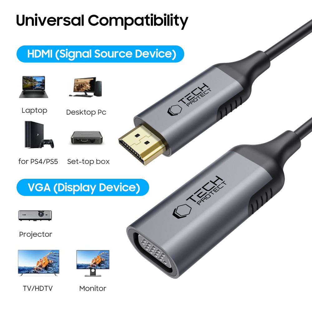 Tech-Protect UltraBoost HDMI / VGA FULL HD 60 Hz adapter - sort