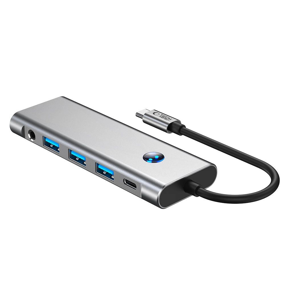 Tech-Protect HB04 HUB Adapter 9in1 USB-C + USB2.0 + USB3.0 + HDMI 4K 60Hz + SD / TF + PD100W + AV3.5 - grå