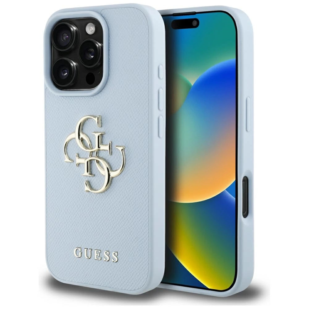 Guess Grained Big 4G Logo Small Classic Logo case til iPhone 16 Pro Max - blå