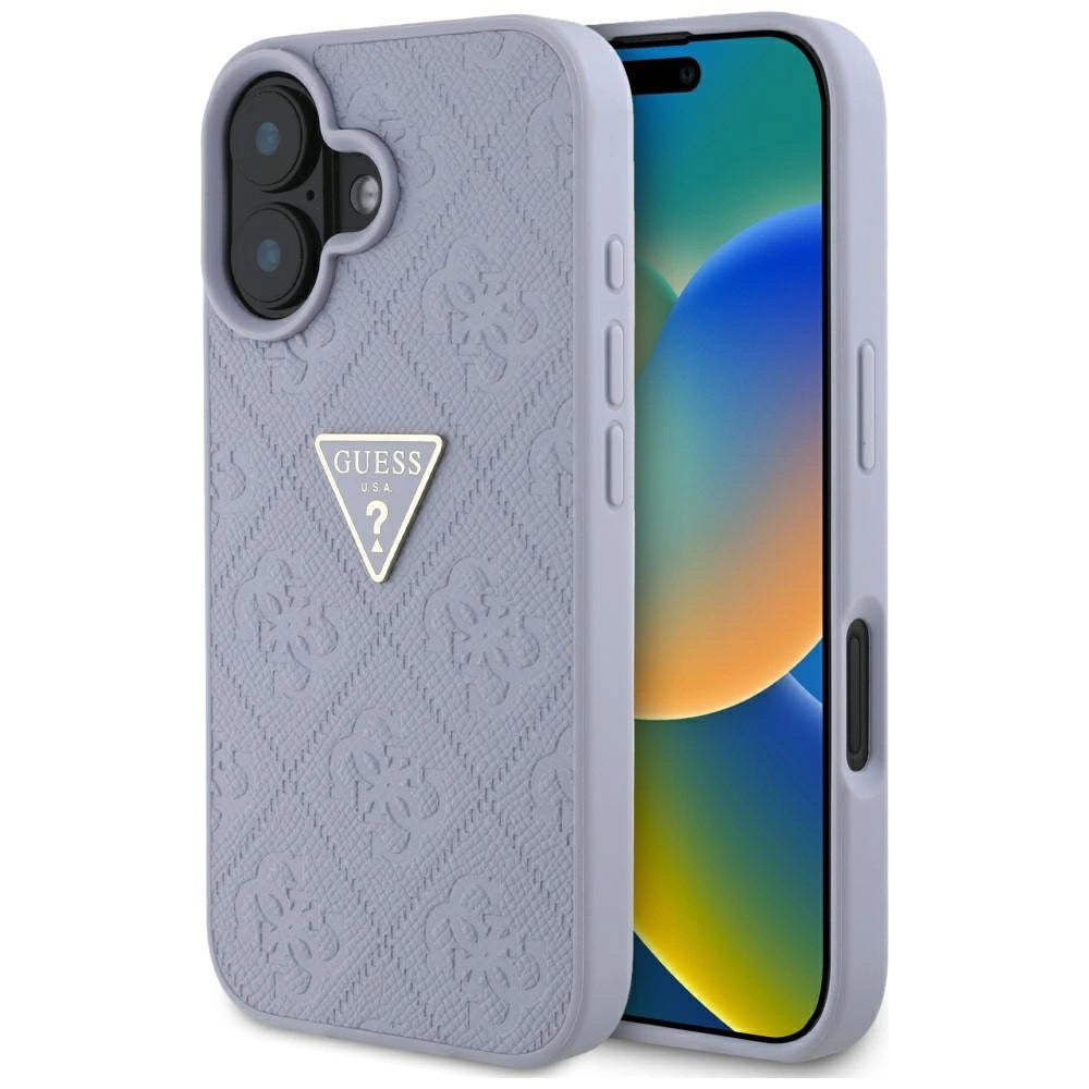 Guess Hot Stamp 4G mønster trekant Metal Logo iPhone 16 Case - lilla