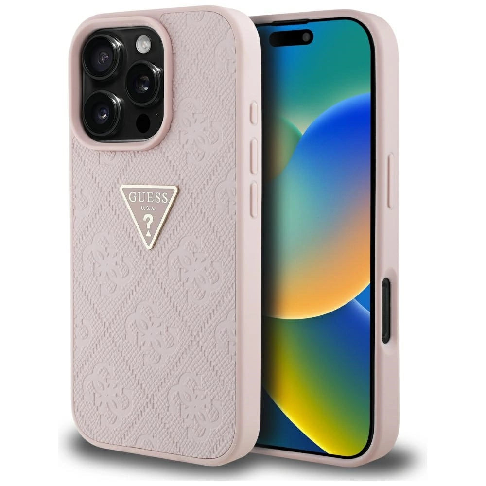 Guess Hot Stamp 4G mønster trekant Metal Logo iPhone 16 Pro Max Case - Pink