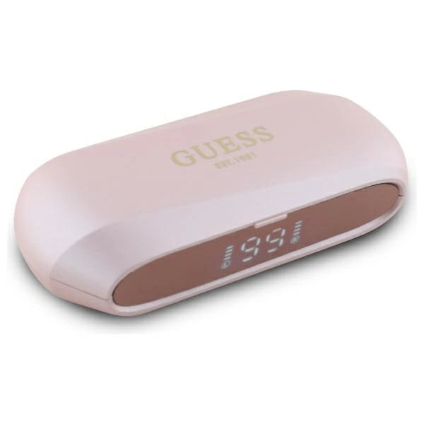 Guess langstrakt metaltrykt logo Bluetooth TWS hovedtelefoner + dockingstation - Pink