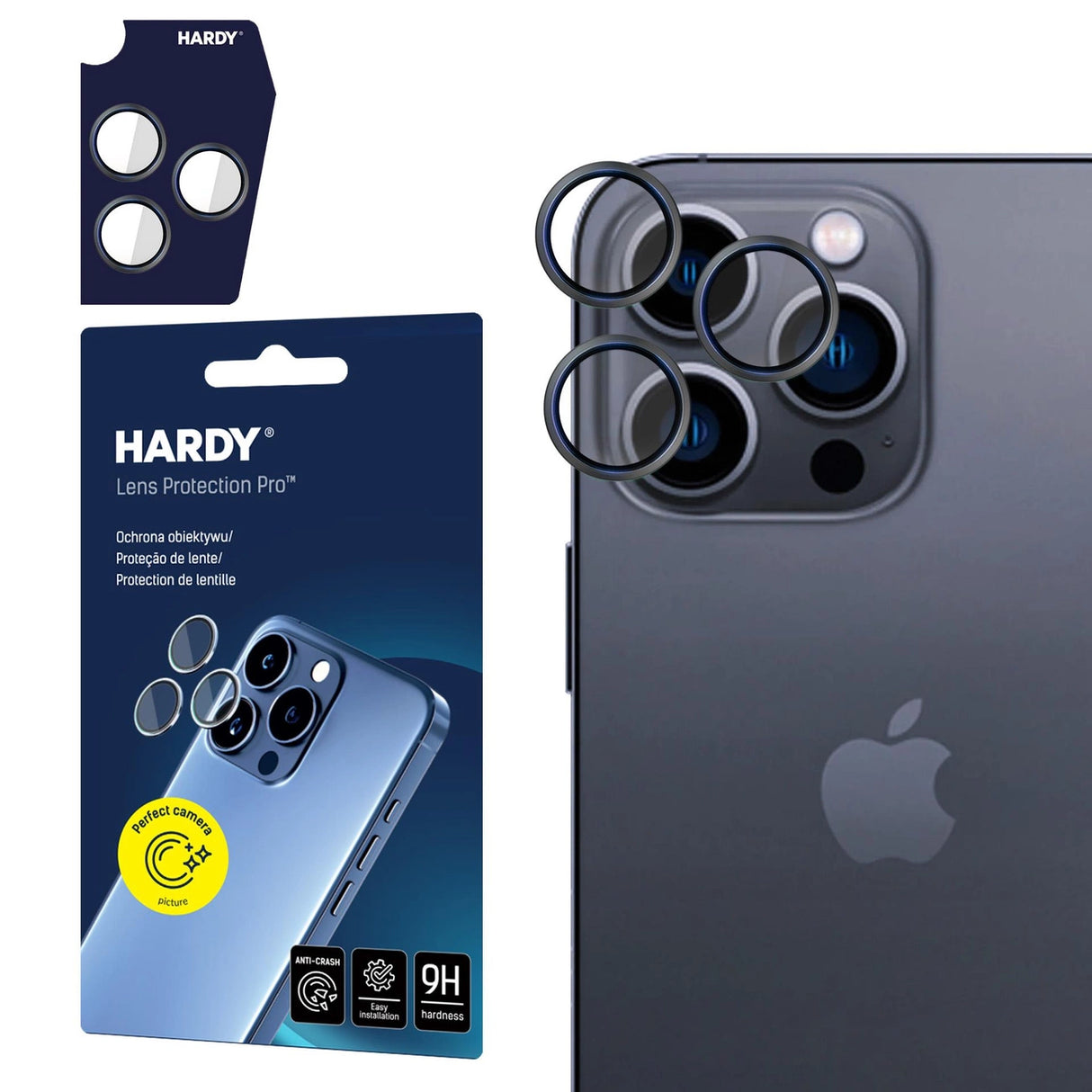 Hardy Lens Protection Pro Black Glass til kameraobjekter på Apple iPhone 16 Pro / 16 Pro Max - sort