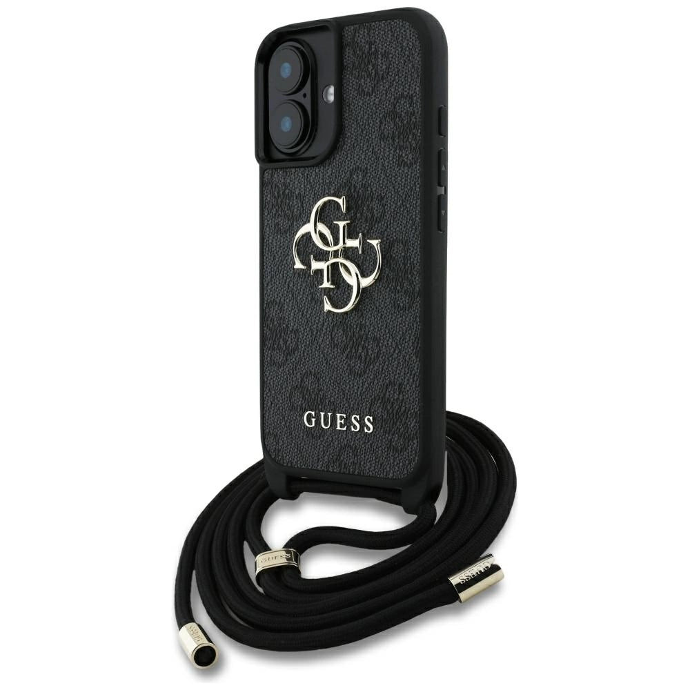 Guess 4G Big Logo Cord Stap Crossbody Case til iPhone 16 sort