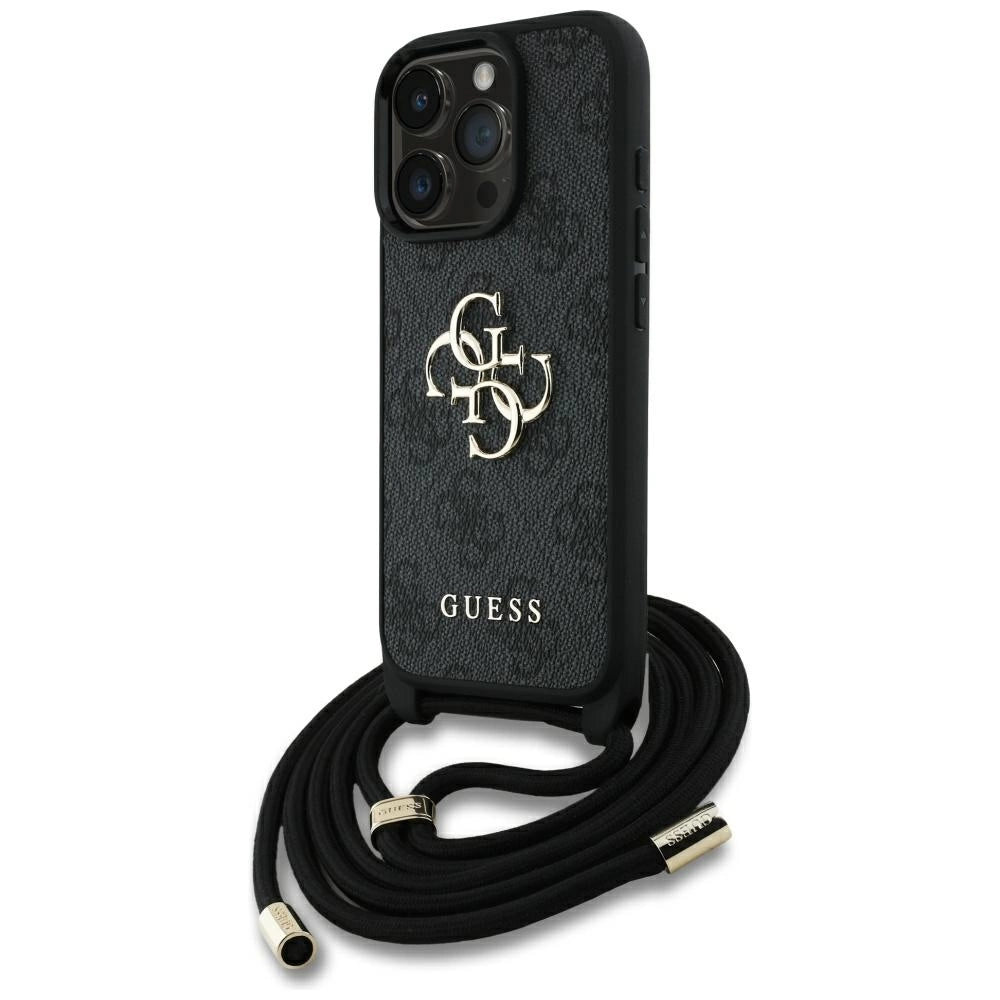 Guess 4G Big Logo Cord Stap Crossbody Case til iPhone 16 Pro sort