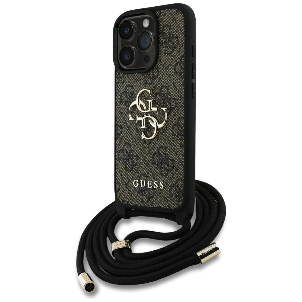 Guess 4G Big Logo Cord Stap Crossbody Case til iPhone 16 Pro Max Brown