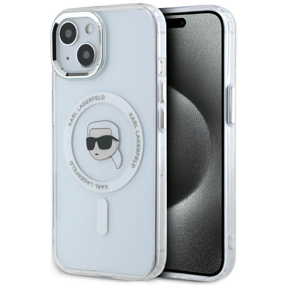 Karl Lagerfeld IML Metal Karl Head MagSafe Case til iPhone 15 Plus Hvid