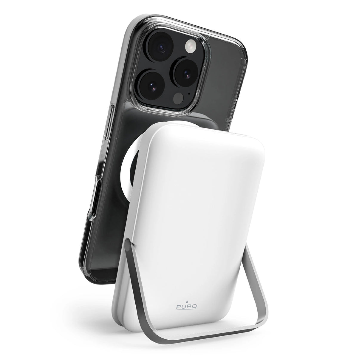 Puro 10000mAh MagSafe Wireless Power Bank med Aluminium Stativ - Hvid
