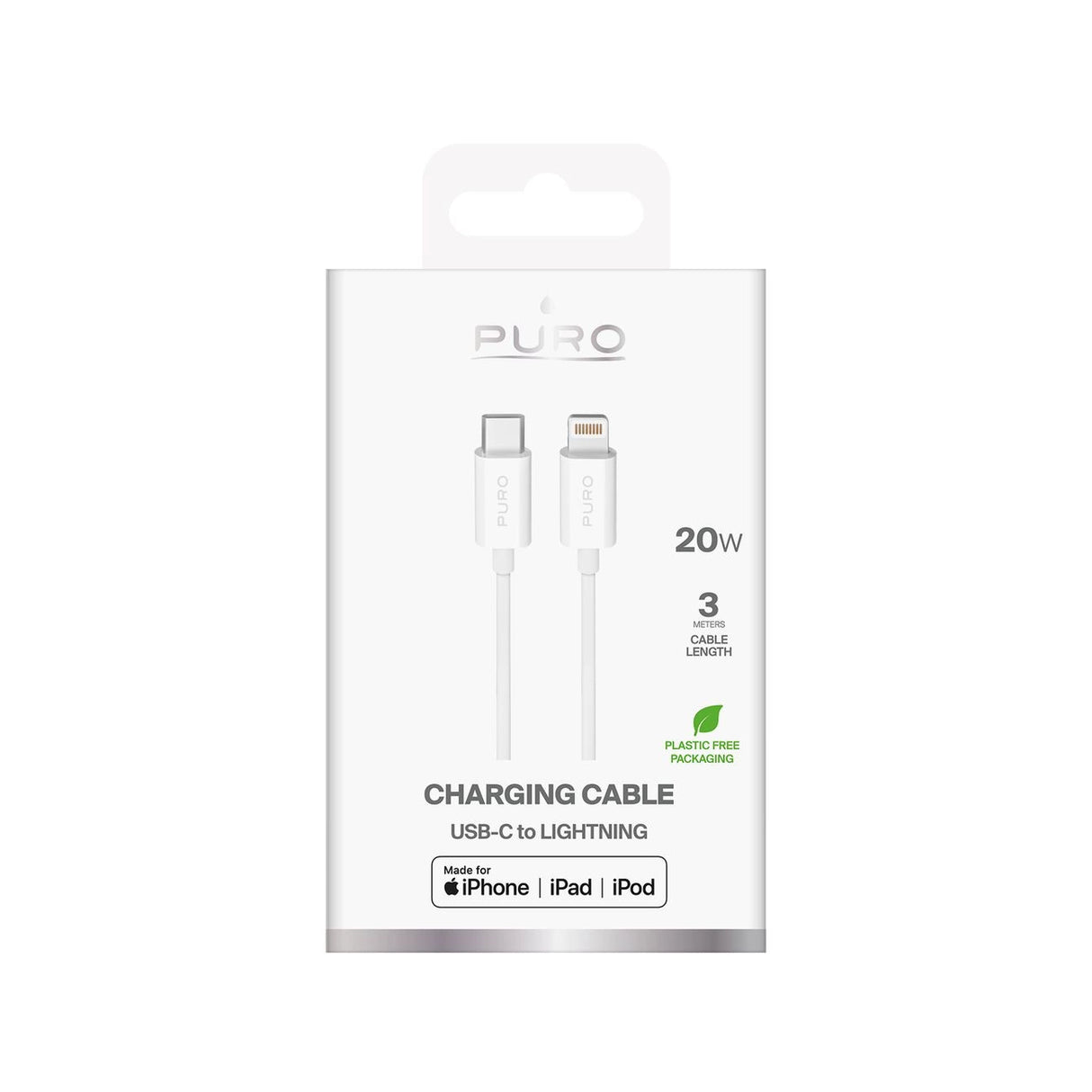 Puro TPE 20W USB-C - Lightning Cable 3m - hvid