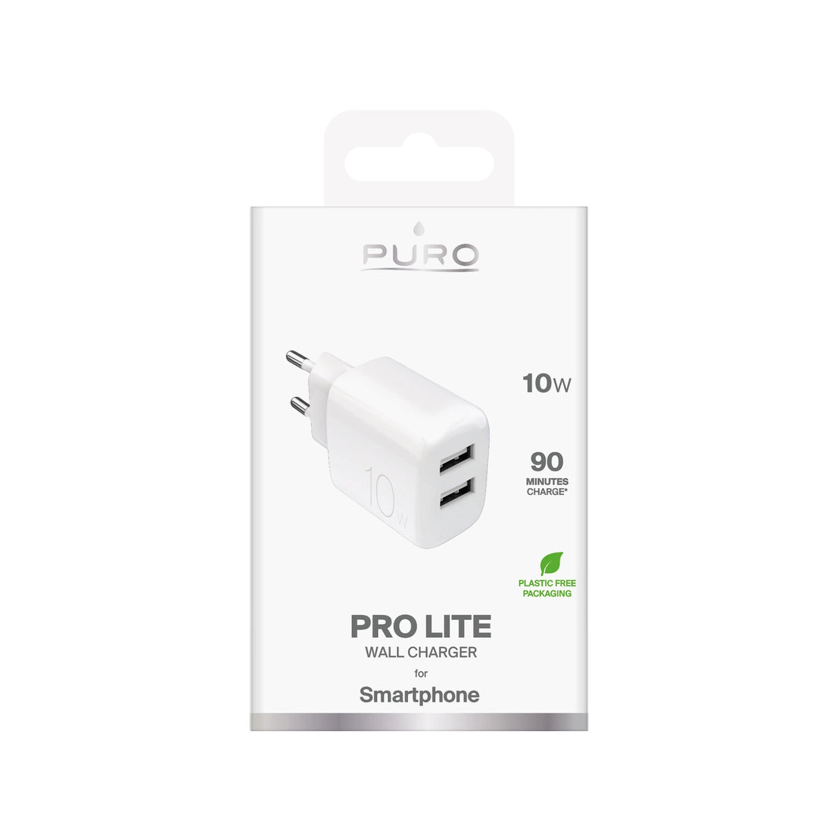Puro PROLITE 10W 2x USB-A vægoplader - hvid