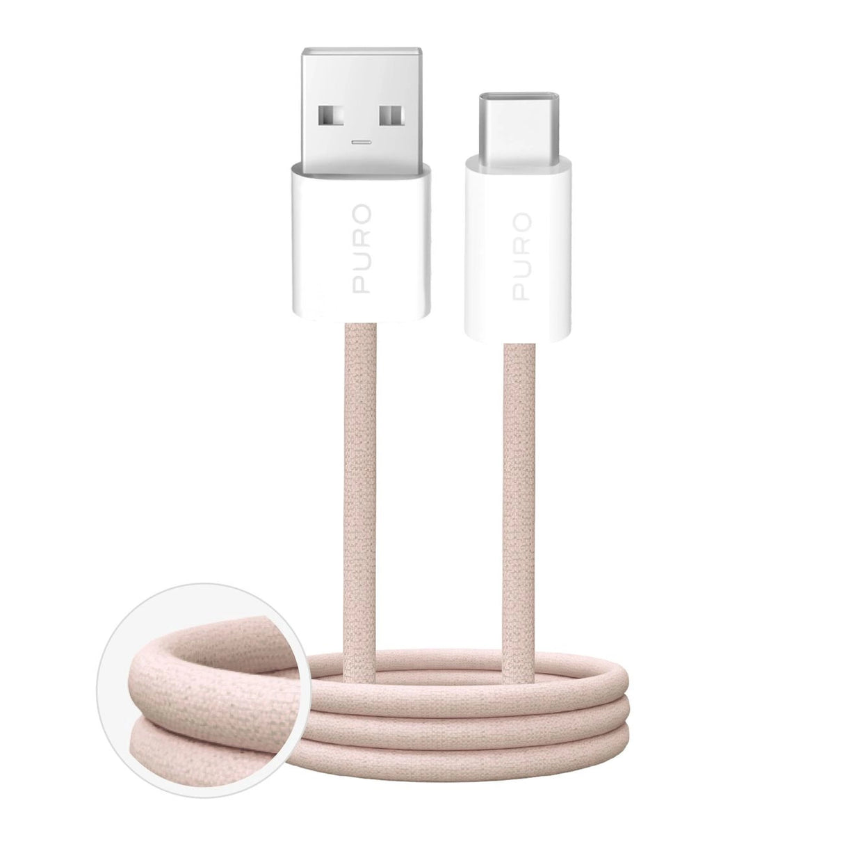 Puro Fabrik 10W flettet kabel USB-A - USB-C 1,5 m - beige