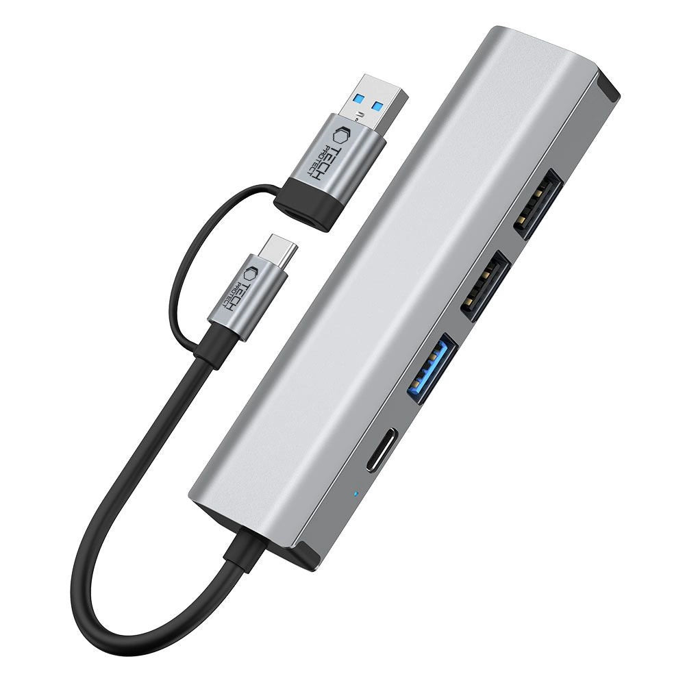 Tech-Protect HB03 HUB Adapter 5in1 USB-C + USB2.0 + USB3.0 + RJ45 - grå