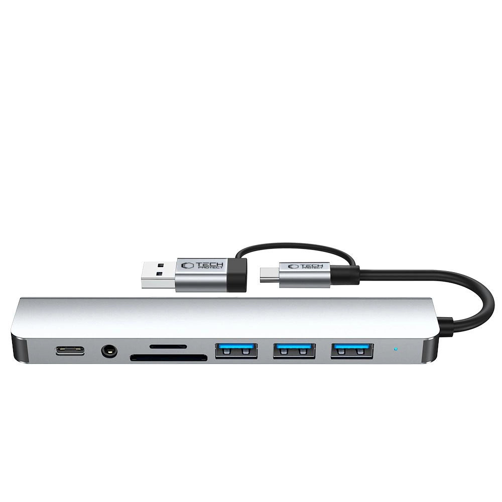 Tech-Protect HB06 HUB Adapter 8in1 TYPE-C + USB2.0 + USB3.0 + SD/TF + AV3.5 - grå