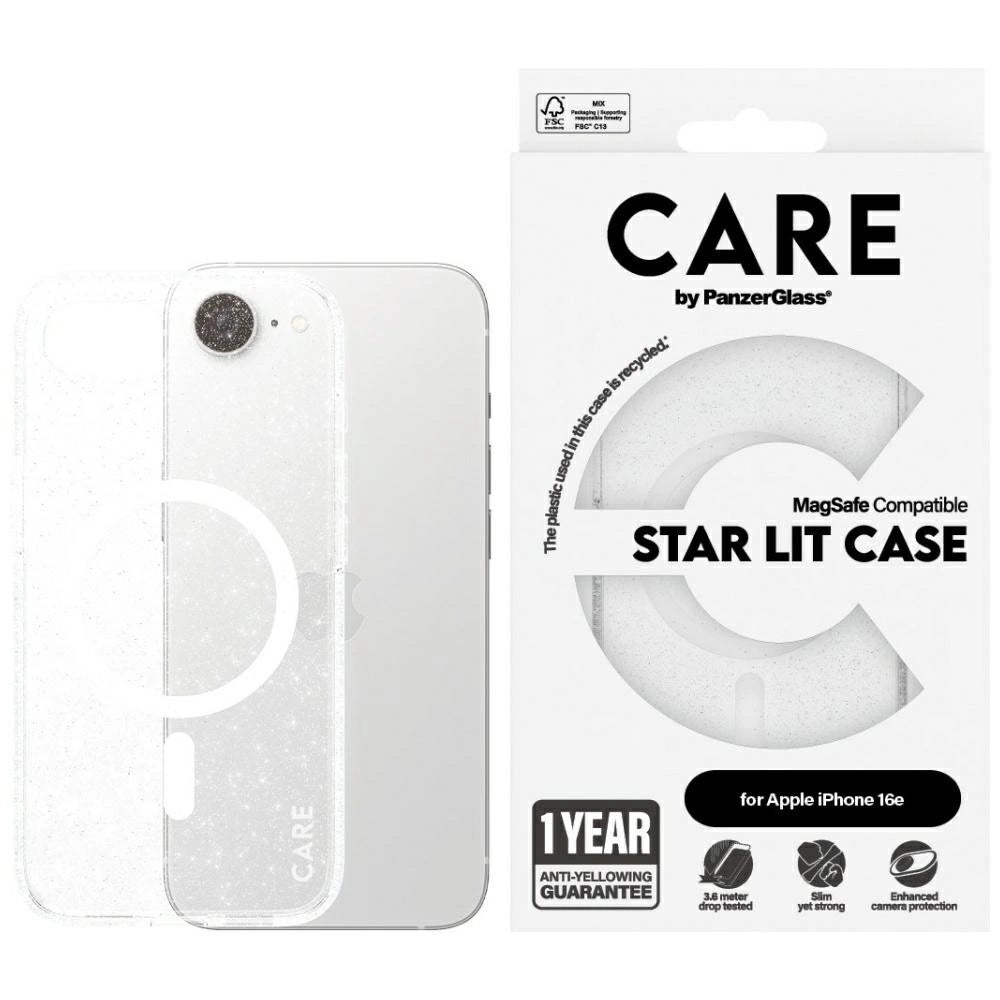 CARE af PanzerGlass Flagship Urban Combat StarLight White MagSafe iPhone 16e Case - Clear