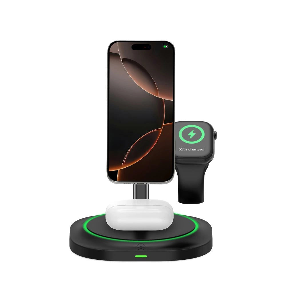 Tech-Protect QI15W-A46 3in1 Magnetisk MagSafe induktiv oplader - sort