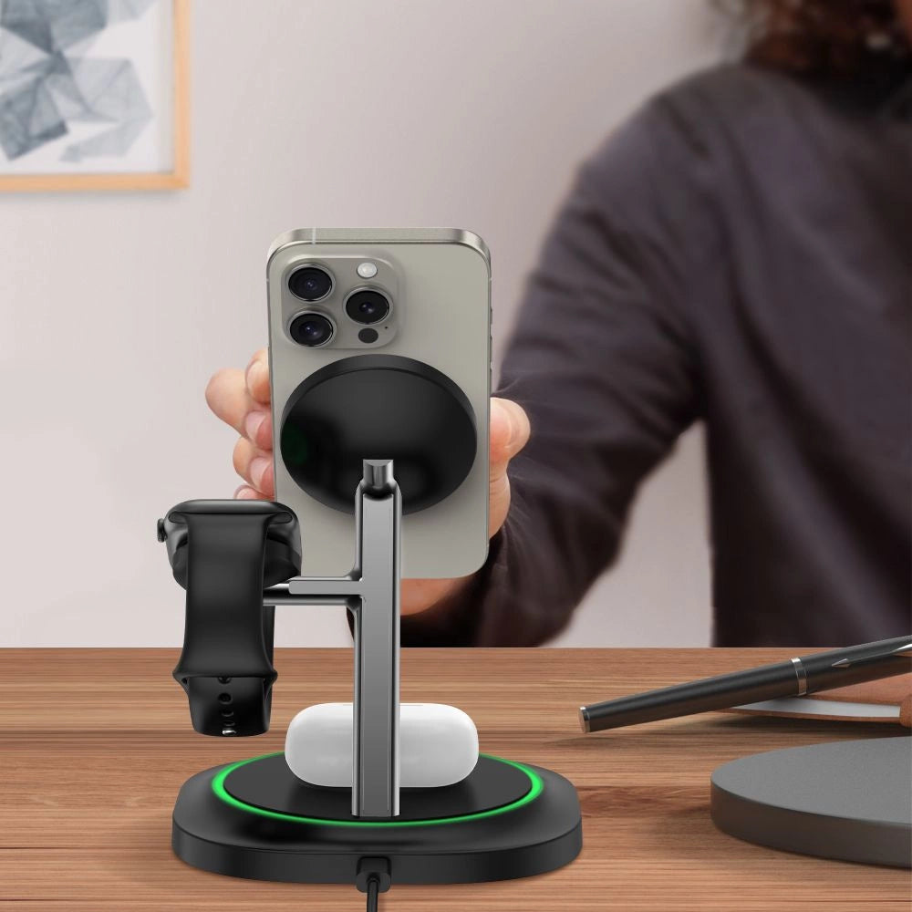 Tech-Protect QI15W-A46 3in1 Magnetisk MagSafe induktiv oplader - sort