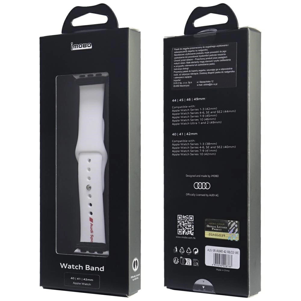 Audi Sport Red Logo Silicone Watch Strap til Apple Watch 40 / 41 / 42 mm - hvid
